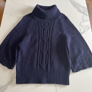 Fenn Wright Manson Sweater Womens Navy Blue Wool Blend 3/4 Sleeve Cowl Neck Sz M